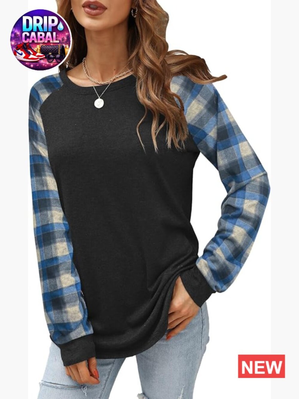 Long Sleeve Crew Neck Tunic Top with Raglan Sleeves, Regular Fit